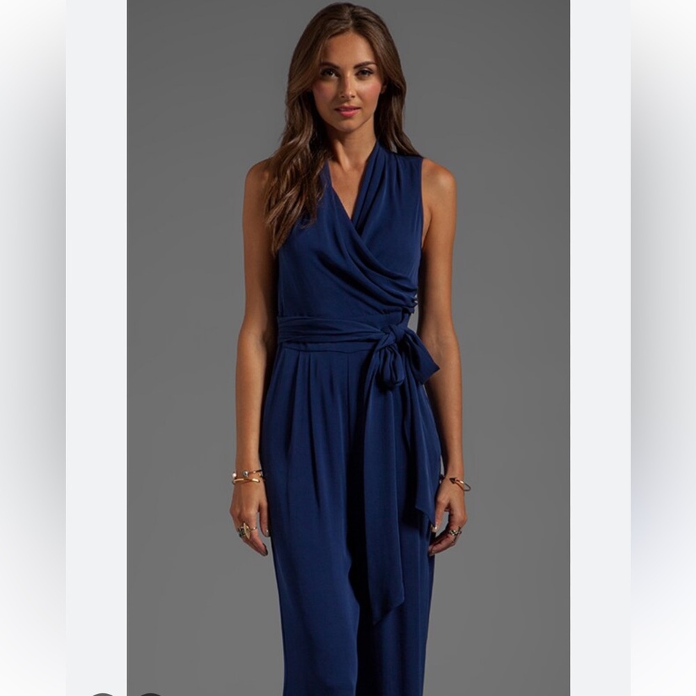 Catherine Malandrino Navy Sleeveless Wrap Jumpsuit with Waist Tie